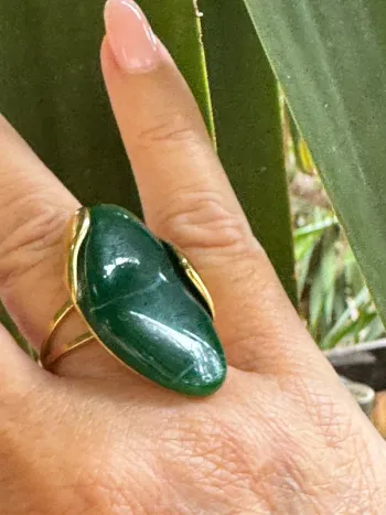 Grosse bague pierre verte acier inoxydable or réglable