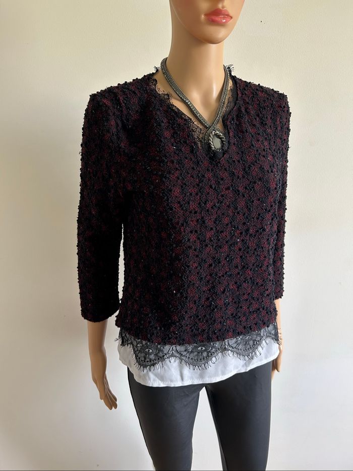 Pull bordeaux et blanc LolaLiza taille française L TBE (taille petit) - photo numéro 2