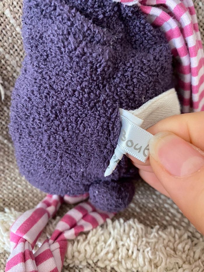 Peluche doudou 34cm bout’chou lapin violet et rose rayé très bon état - photo numéro 5
