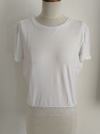 Tee-shirt manches courtes blanc bas dentelle Clockhouse taille 42
