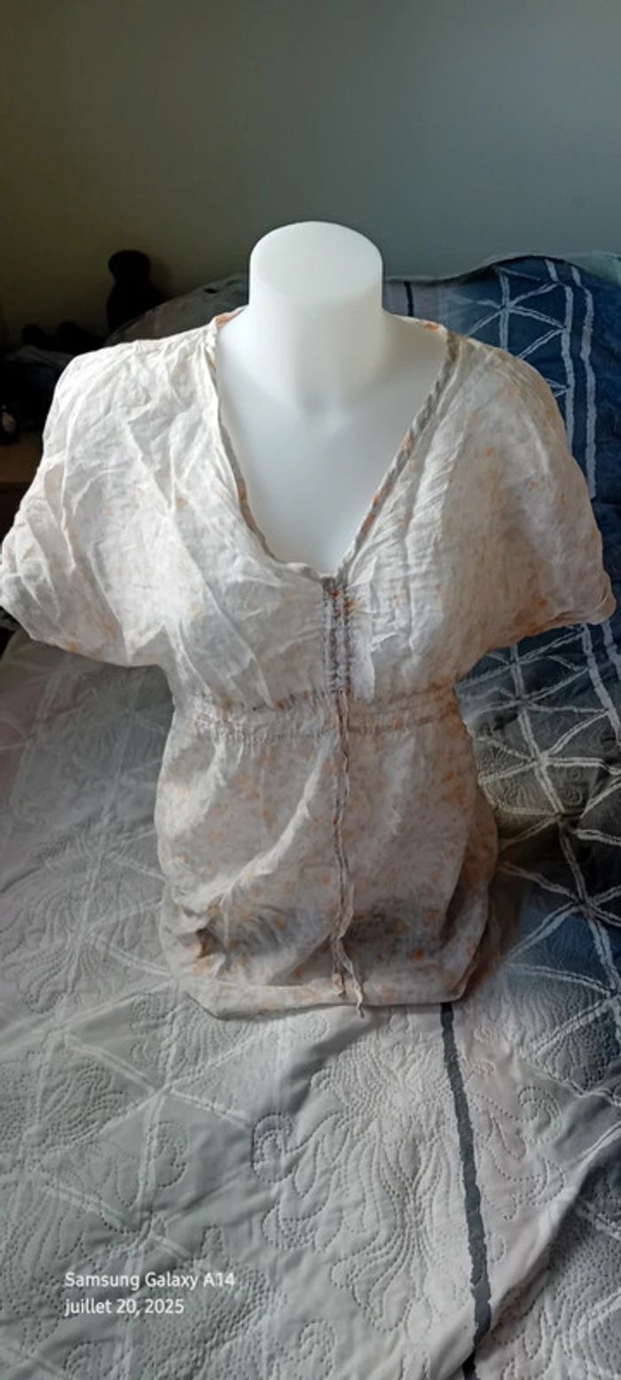 Blouse très légères manches courtes imprimé floral col V avec lien femme 40 esprit