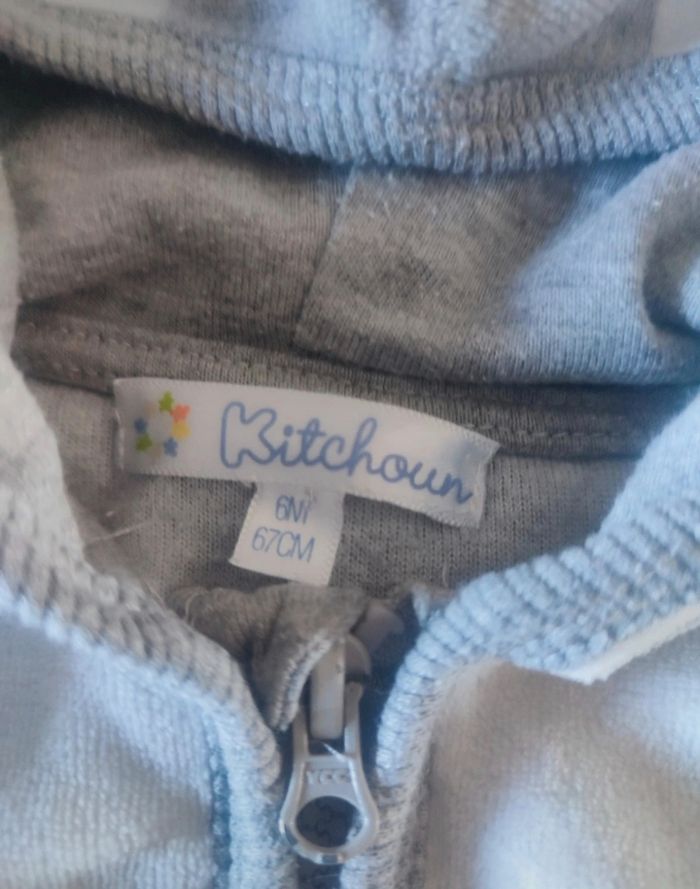 Survêtement gris et blanc en velour Kitchoun taille 6 mois - photo numéro 2