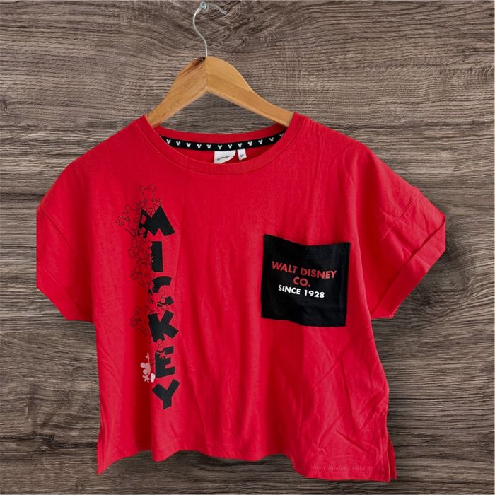 T-shirt manches courtes rouge et noir Mickey Disney taille 34XS