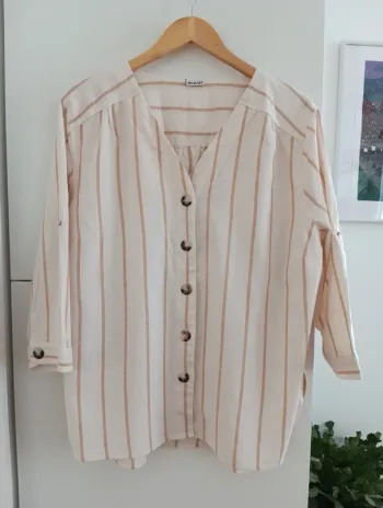 Blouse chemise a rayures beige/écru taille 50