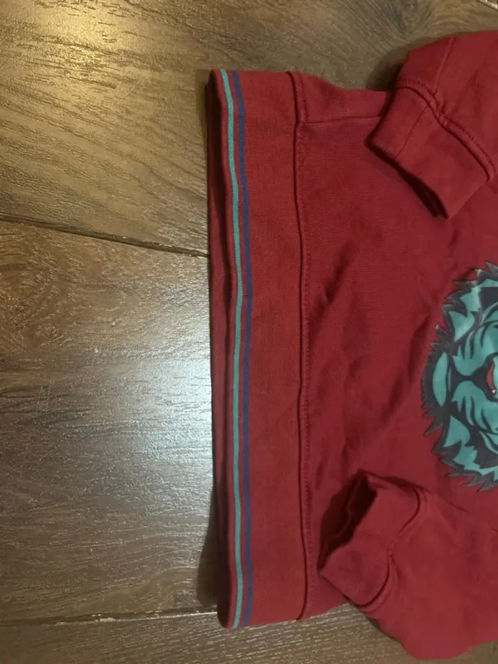 Sweat pull à capuche garcon en coton bordeaux motif tigre sergent major 3 ans - photo numéro 6