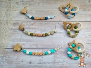Attache tétine personnalisé + hochet dentition  feuille 🌿