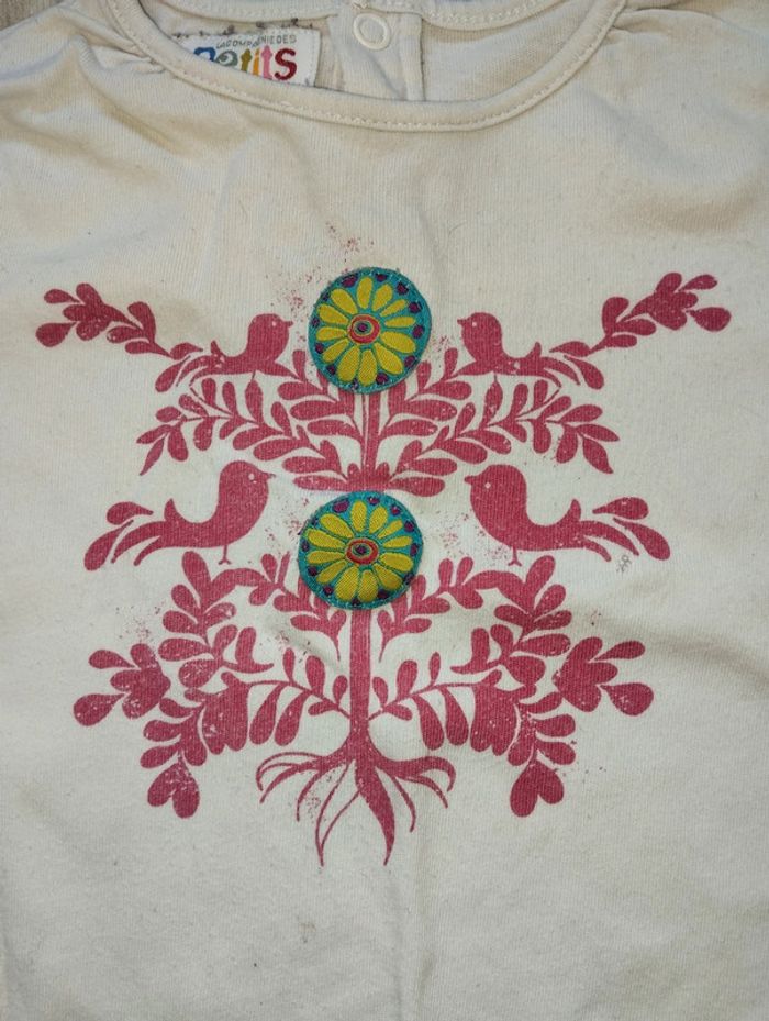 T-shirt manches longues blanc motif oiseaux fille 18 mois - photo numéro 4