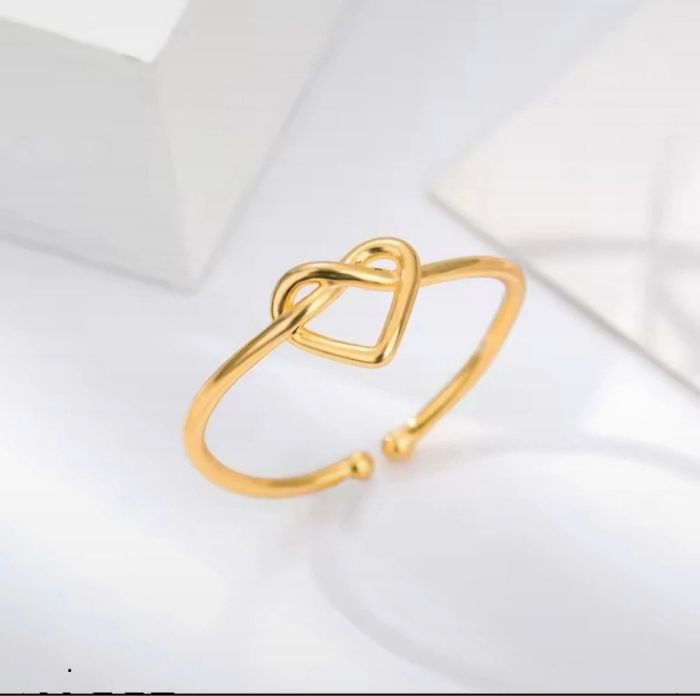Bague dorée noeud coeur réglable en acier inoxydable - photo numéro 4