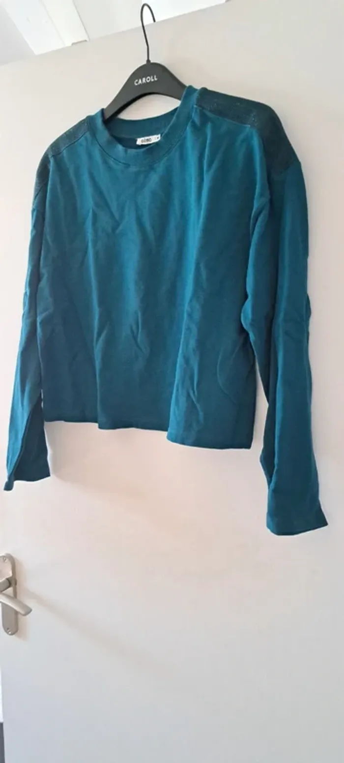 Sweat-shirt vert, avec brillants, Gémo, M