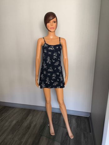 Robe d'été courte femme fleurie vintage 100% Viscose - Bleu marine & Blanche - Taille 36
