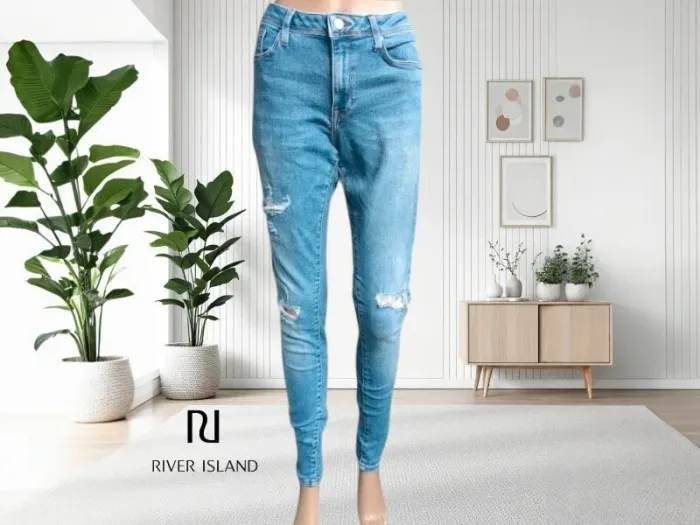 Jean River Island ,coupe skinny destroy ,taille haute ,stretch