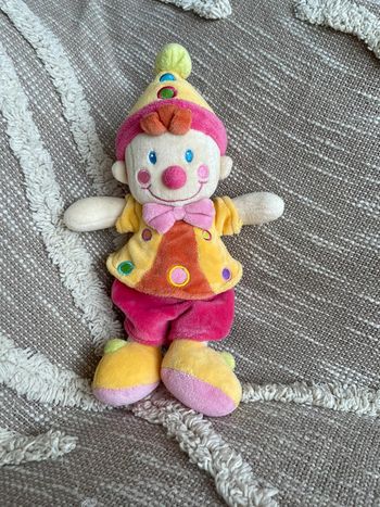 Peluche doudou 27cm Nicotoy clown poupée jaune orange et rose très bon état