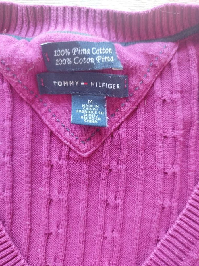 Pull fin violet col V torsadé | Tommy Hilfiger | M - photo numéro 3