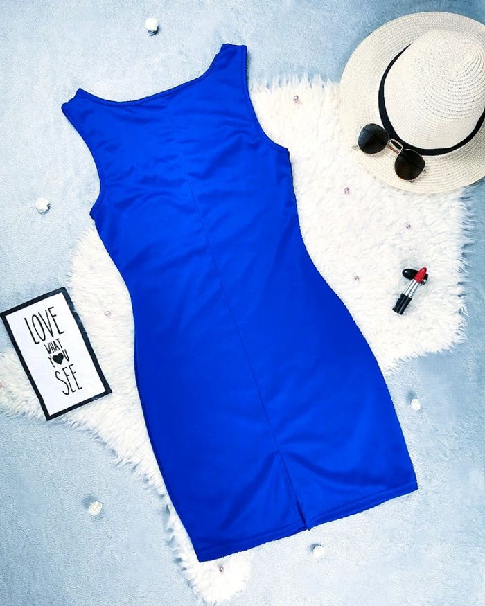 Robe moulante bleue roi décolleté à fermeture - T.XS ou T.34 🖤 - photo numéro 2