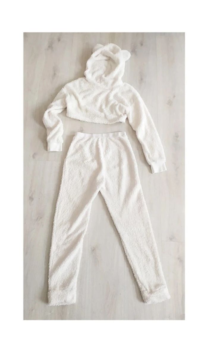 Ensemble cocooning pyjama 2 pièces pantalon + sweat court à capuche - photo numéro 2