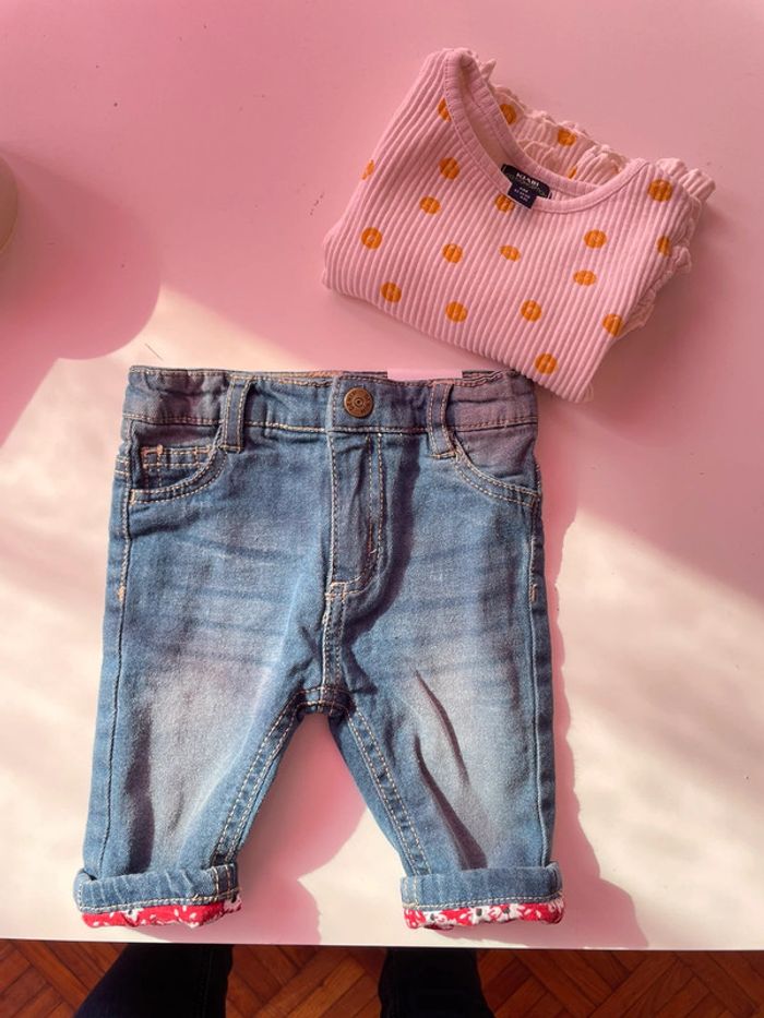 Un jean et un t-shirt manche longue 3/6mois