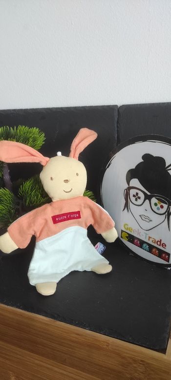 Doudou Lapin Bunny Plat Pull Orange Pantalon Bleu Sucre D'orge Marron Beige