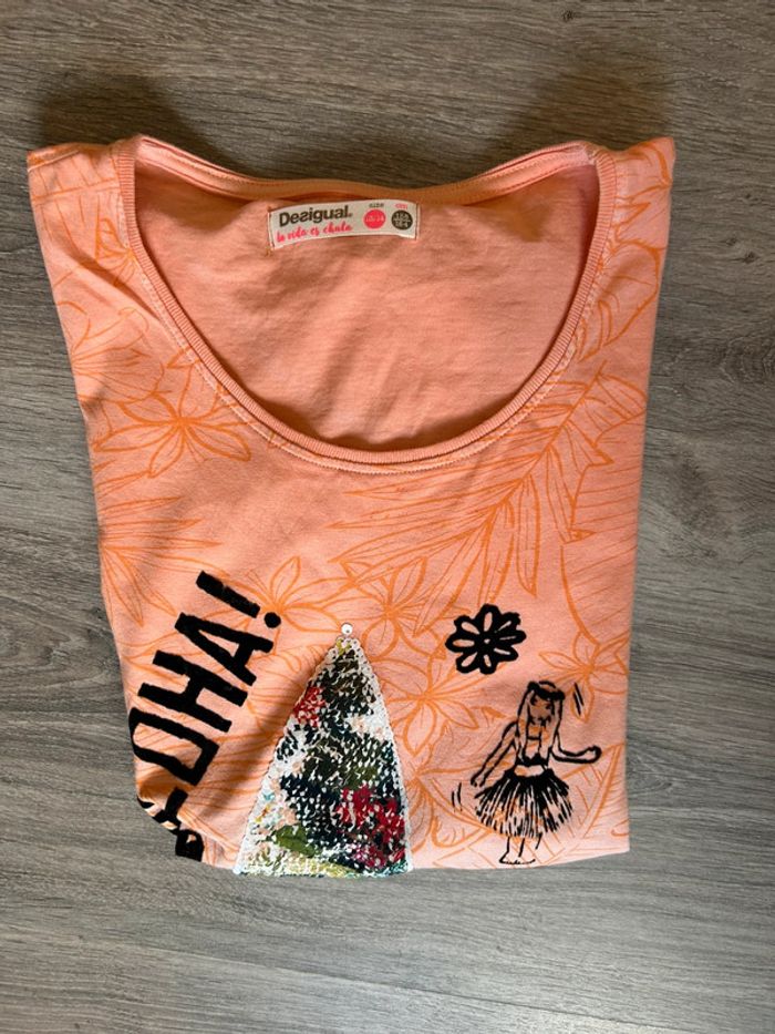 Teeshirt desigual orange à sequins - photo numéro 5
