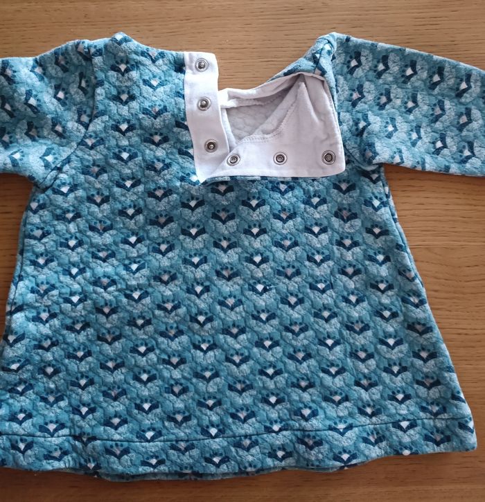 Blouse tunique épaisse Obaïbi bleu vert motif all over 6 mois 68cm fille - photo numéro 7