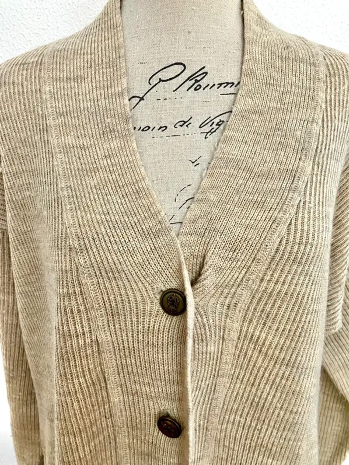 Gilet JM Lioncel beige chiné et chaud avec boutons et poches - taille 38/40 - photo numéro 3