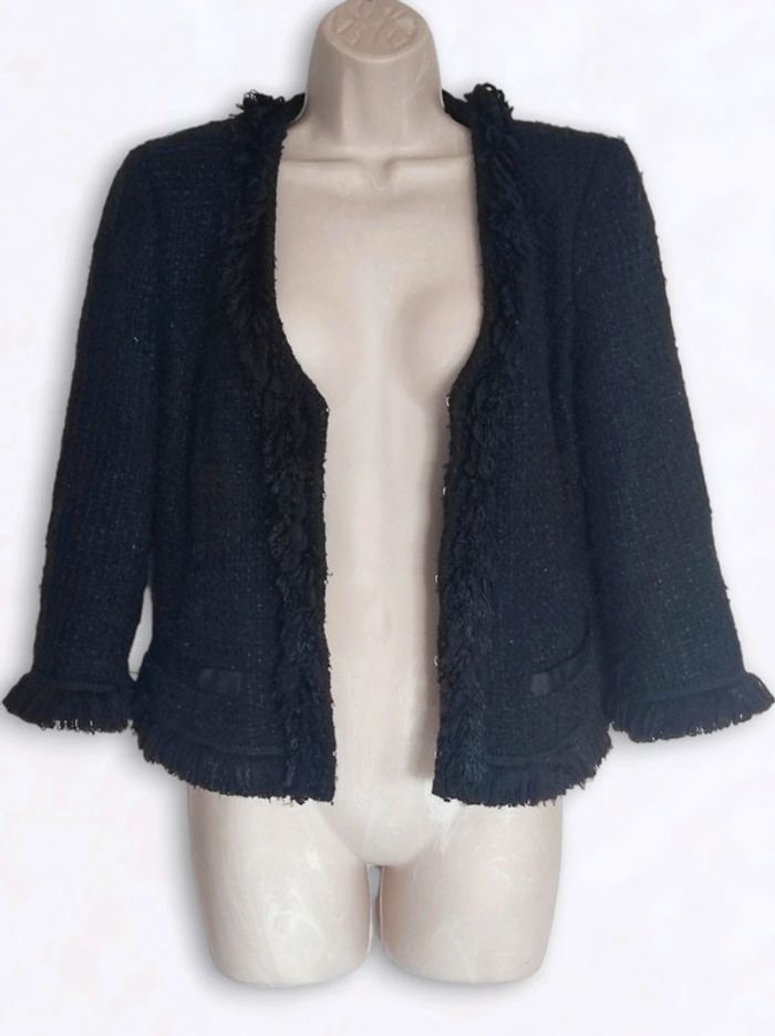 Veste blazer tweed froufrou noir fil argent laine Vintage / Apart - 34/XS ร 36/S - photo numรฉro 10