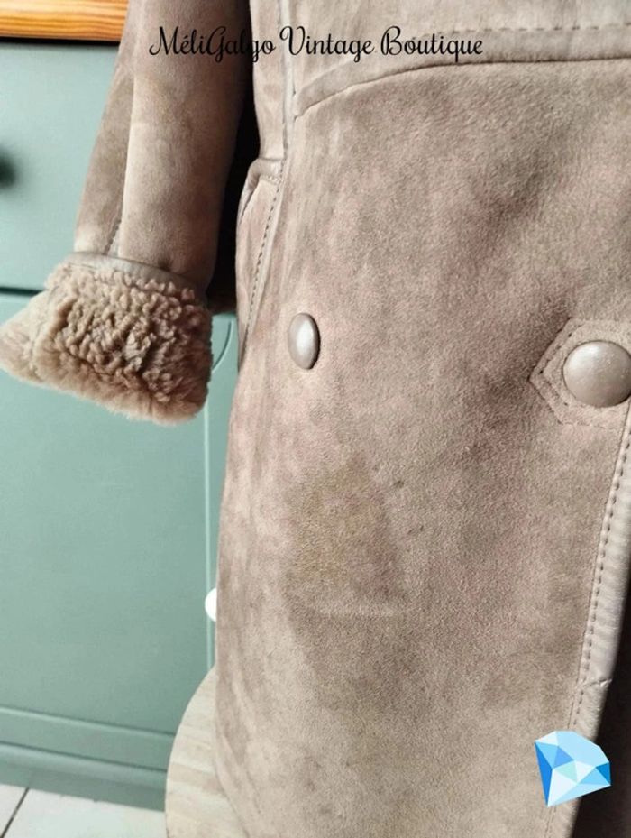 🌹 Manteau Cuir/Daim Velours Beige Clair Doublé Sherpa Vintage T40/42🌹 - photo numéro 6