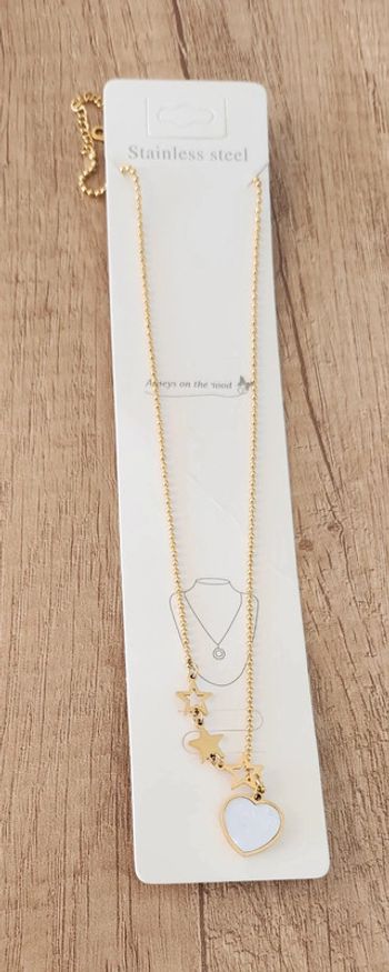 Collier fantaisie réglable doré cœur et étoiles