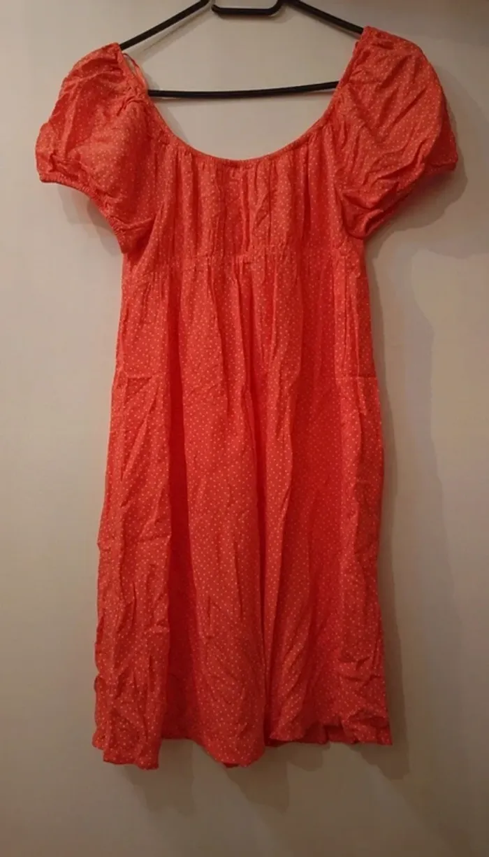 Robe légère été corail à pois blanc - photo numéro 2
