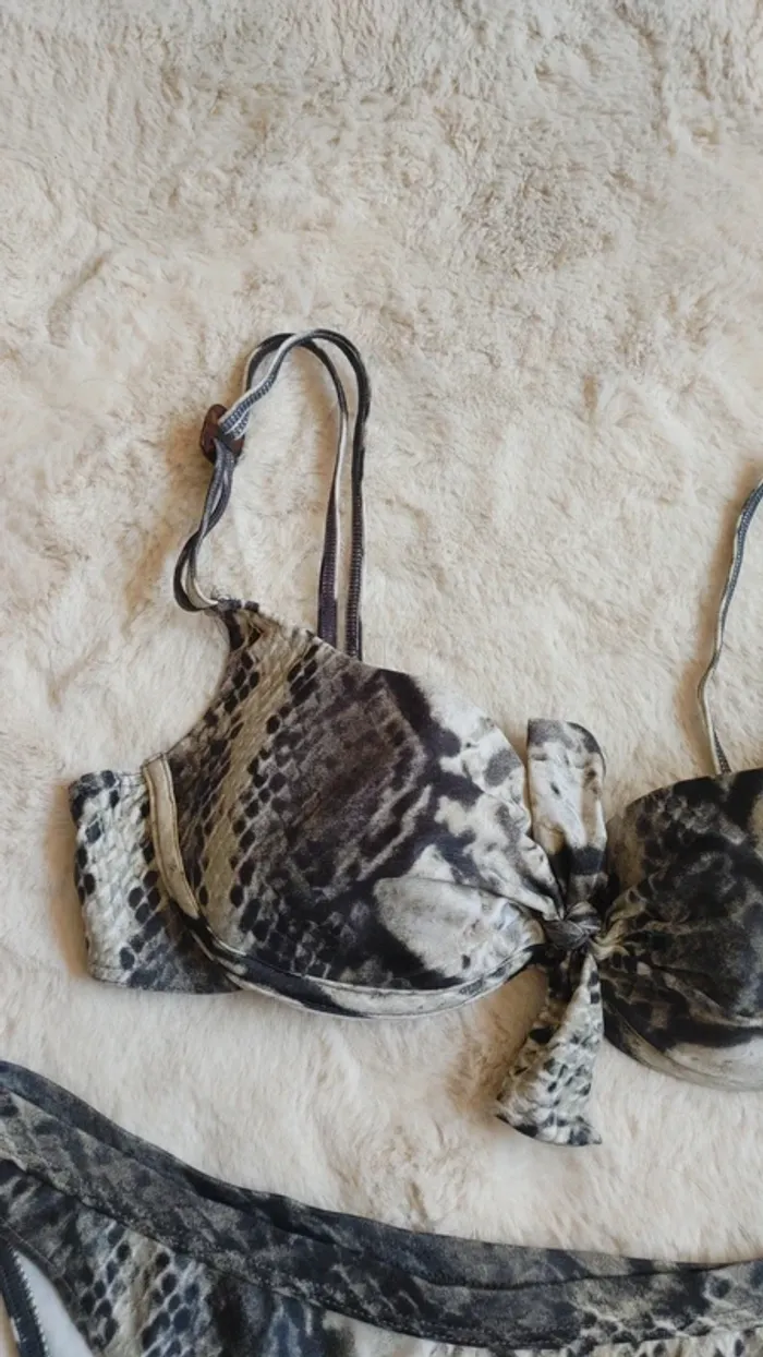 Maillot de bain bikini vintage échancré motif serpent reptile polyamide elasthan - photo numéro 6