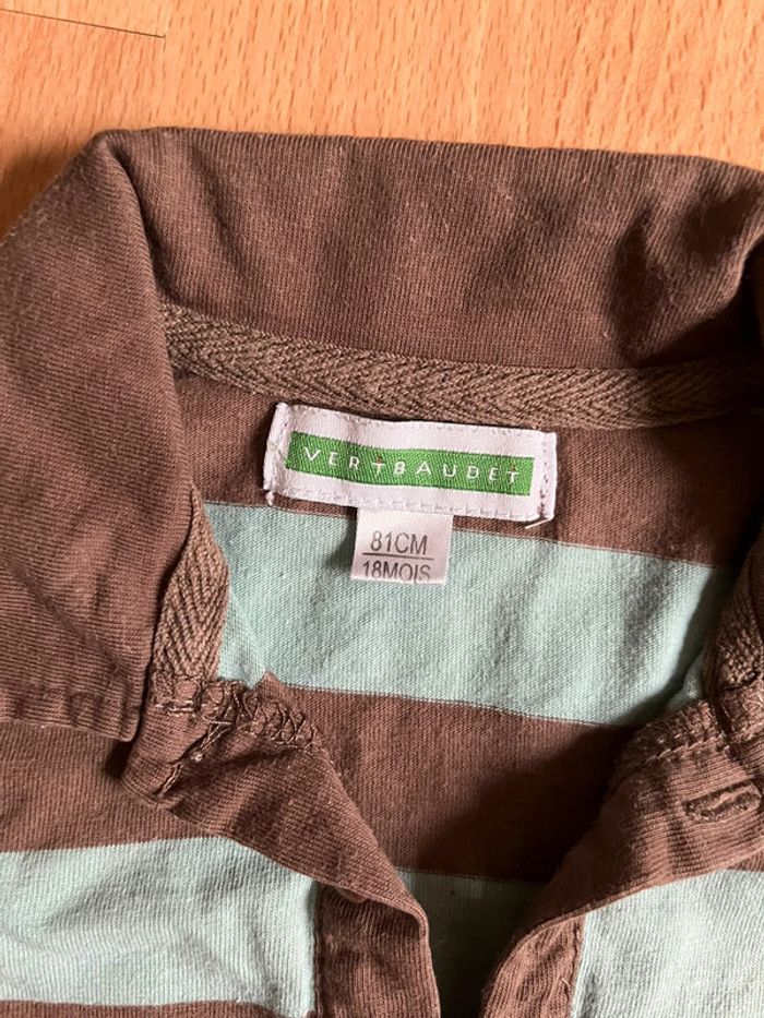 Beau T-shirt/polo ML à rayures marron et bleu Vertbaudet T. 18 mois/81 cm garçon TBE - photo numéro 6