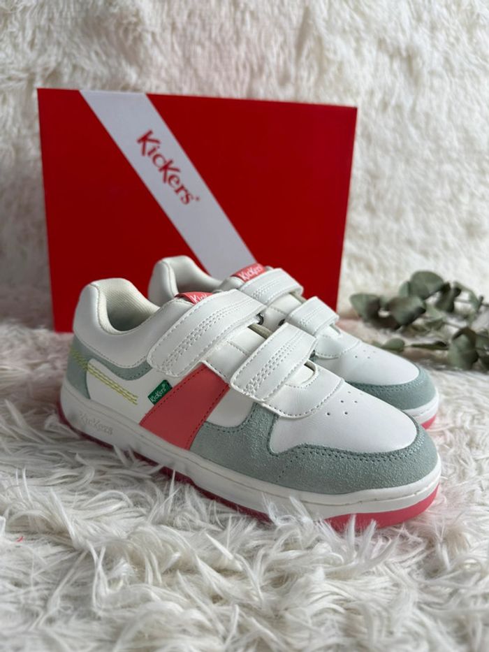Paire de basket Kickers Kalido blanc rose bleu taille 32 - photo numéro 2