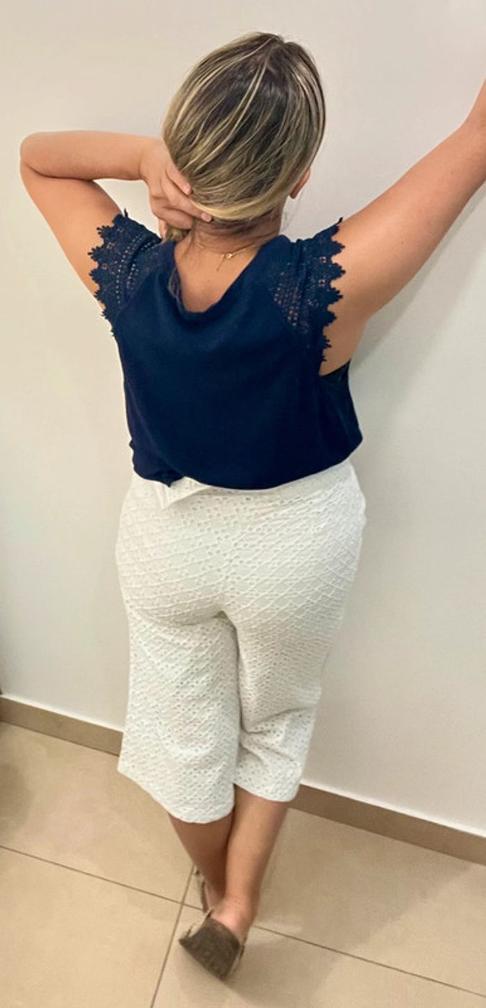 🌿 Pantalon blanc culotte en broderie anglaise – Trucco Taille 36 - photo numéro 5