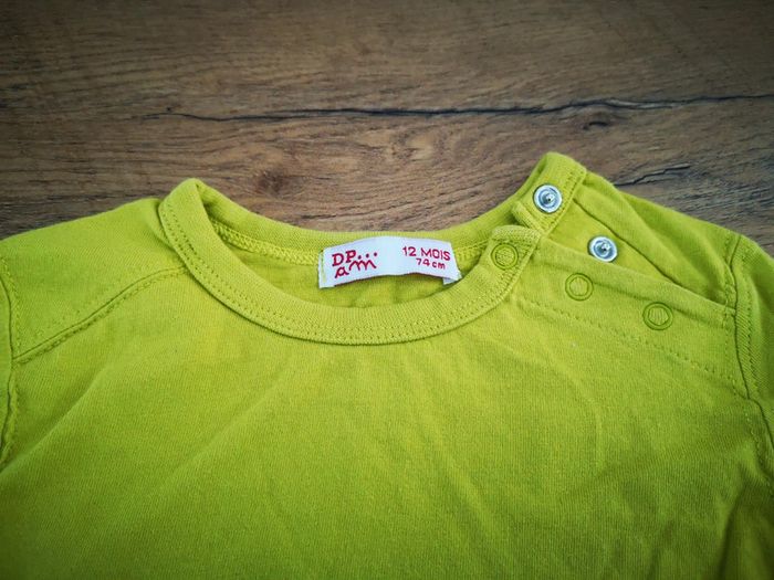 Tee shirt manches longues dpam 12 mois jaune - photo numéro 2