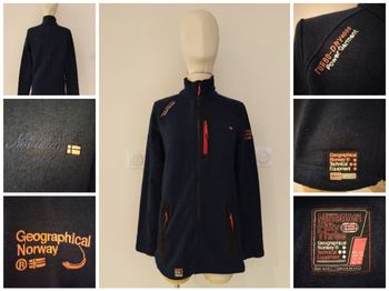 VESTE CHAUDE BLEU MARINE FEMME LOGO AUTHENTIQUE GEOGRAPHICAL NORWAY TAILLE 38...