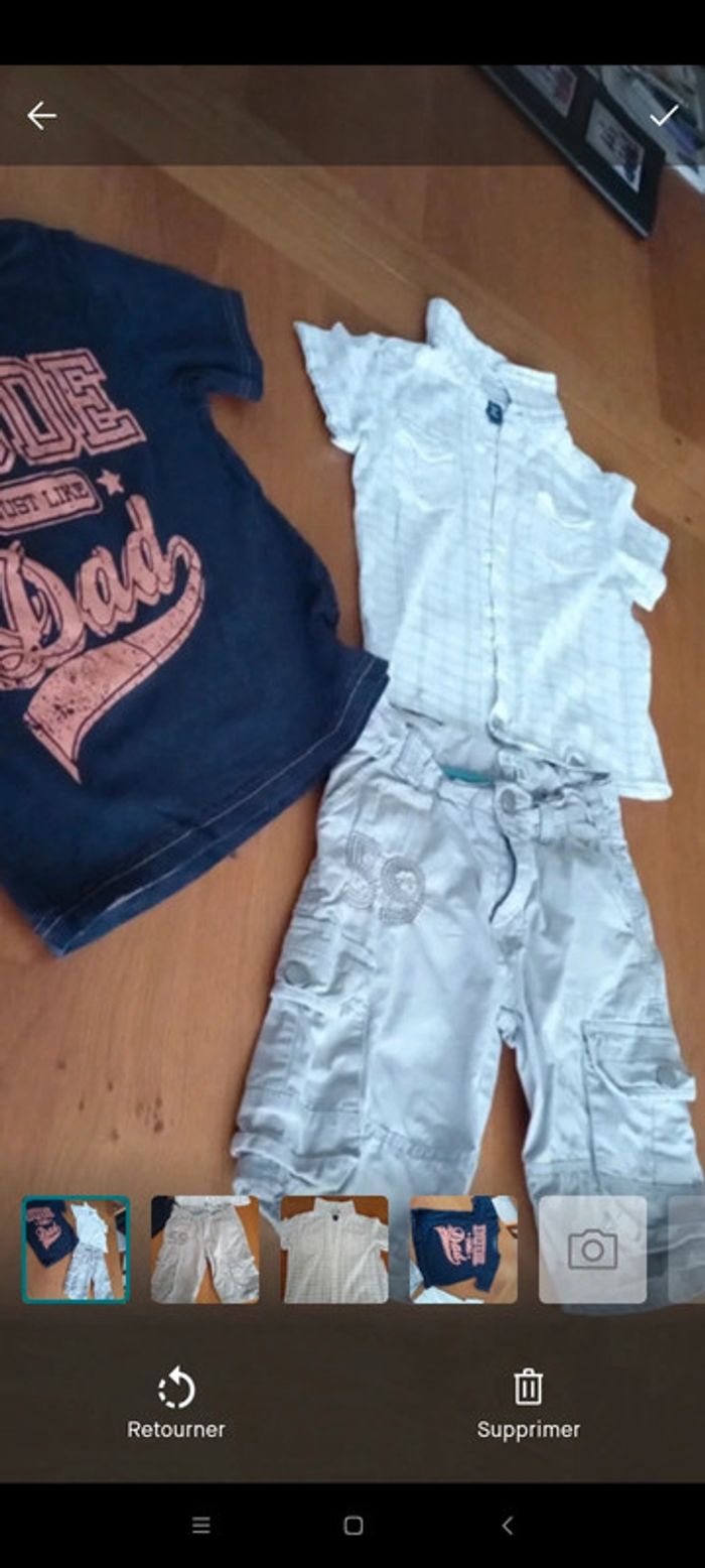 Lot 1 bermuda, 1 chemise et 1 t-shirt taille 5 ans en bon état