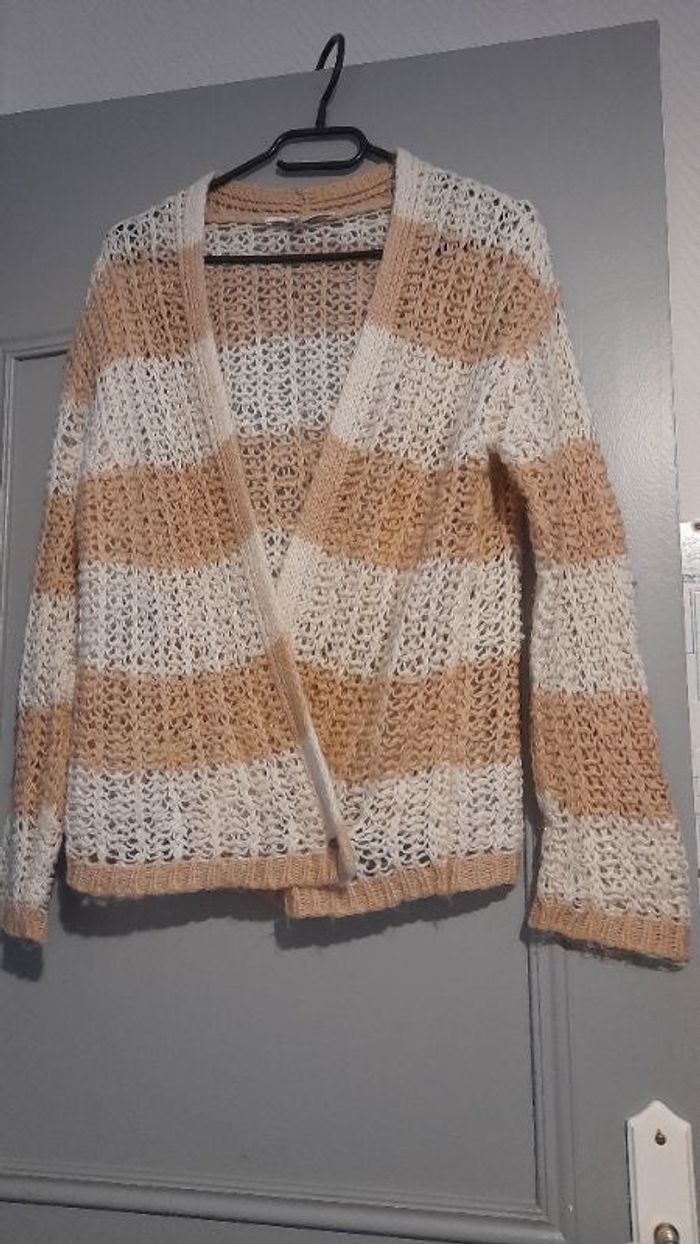 Gilet en laine en maille 2 couleurs marron clair et beige