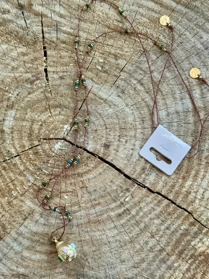 Long sautoir habaha Paris fils ressens grigri pierre naturelles acier inoxydable or - photo numéro 3