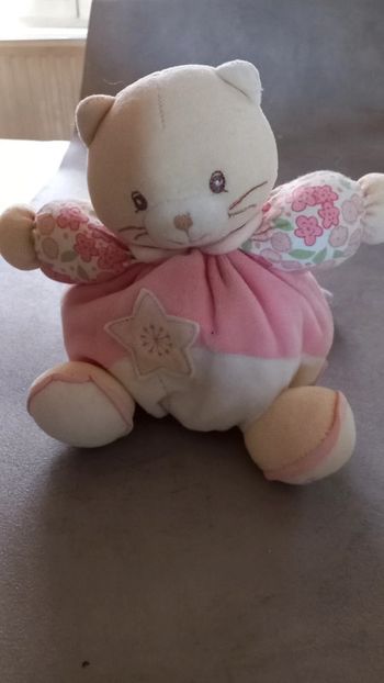 Doudou peluche chat rose fleuris- Kaloo