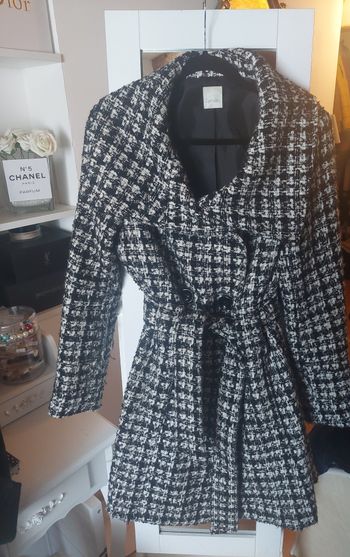 Manteau épais hiver motif pied de poule noir/blanc Camaieu T38 BE