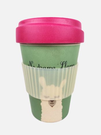 Mug réutilisable "No Drama Llama" Fibre de Bambou Rose & Vert