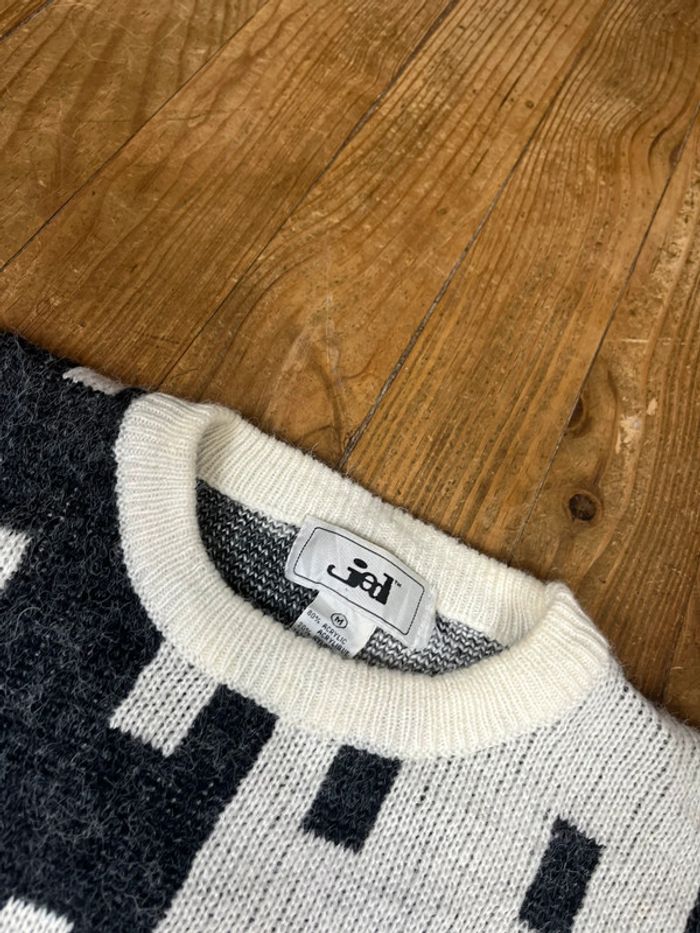 Pull maille vintage motifs gris-noir blanc M - photo numéro 9