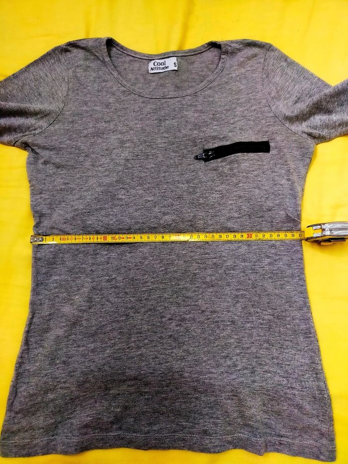 Tee-shirt femme taille S gris chiné manches 3/4 - photo numéro 3