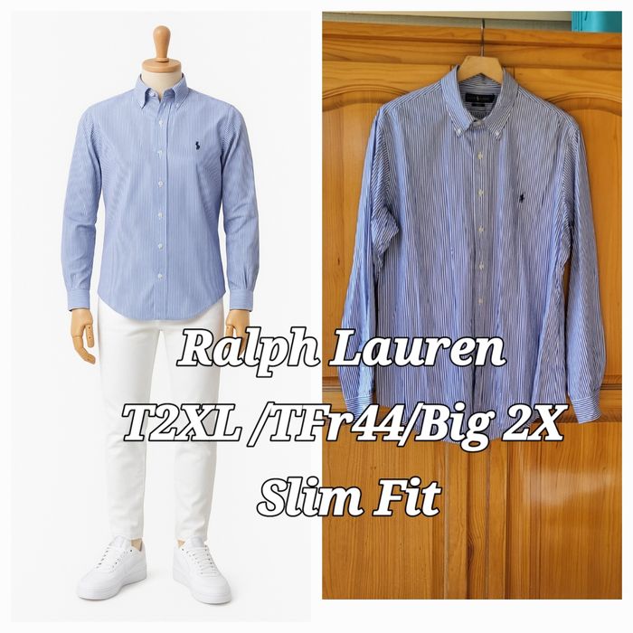Ralph Lauren Chemise ML T2XL /TFr44/Big 2X-Rayures Bleu Roi &Blanc-Coupe Slim Fit-100%Coton