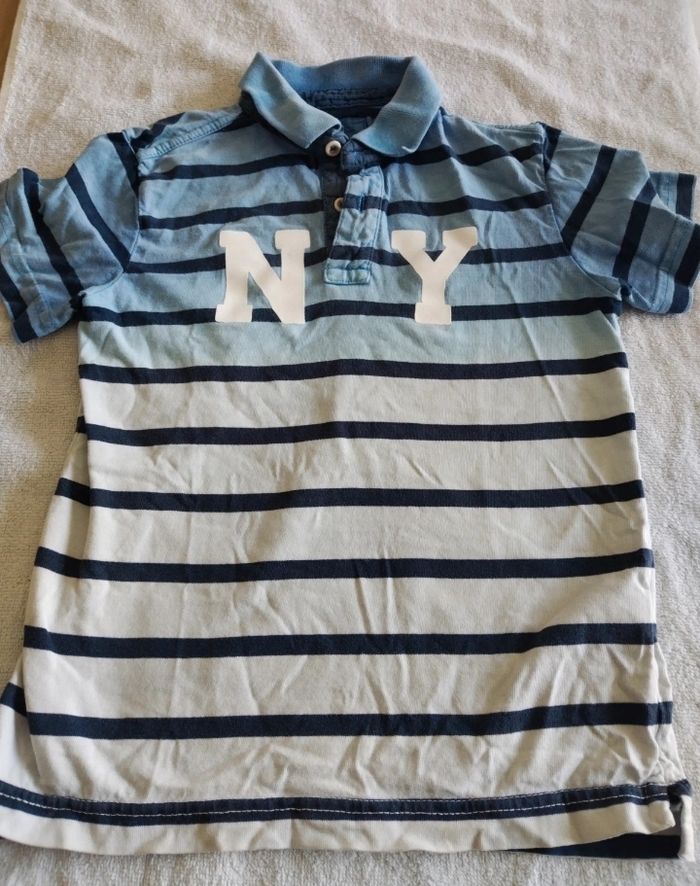 Polo garçon manches courtes grand 6 ans bleu et blanc coton - photo numéro 2