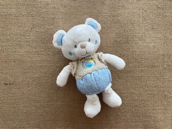 Doudou ours blanc bleu poussin Mots d'enfants