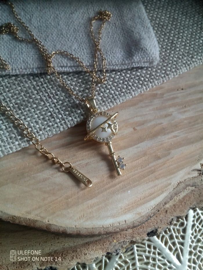 Collier clé avec pierre de jade naturelle - photo numéro 2