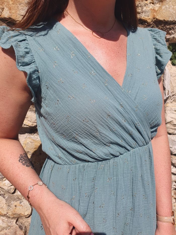 Robe gaze de coton Le Caire vert d'eau Taille M - photo numéro 2