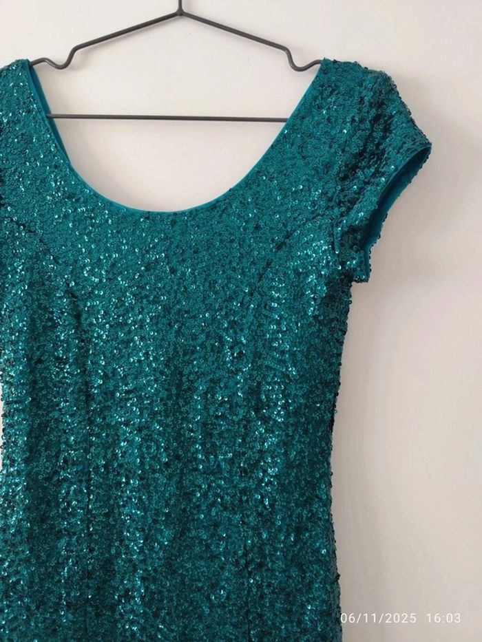 Vestido verde esmeralda corto de fiesta de lentejuelas de hym - photo numéro 2