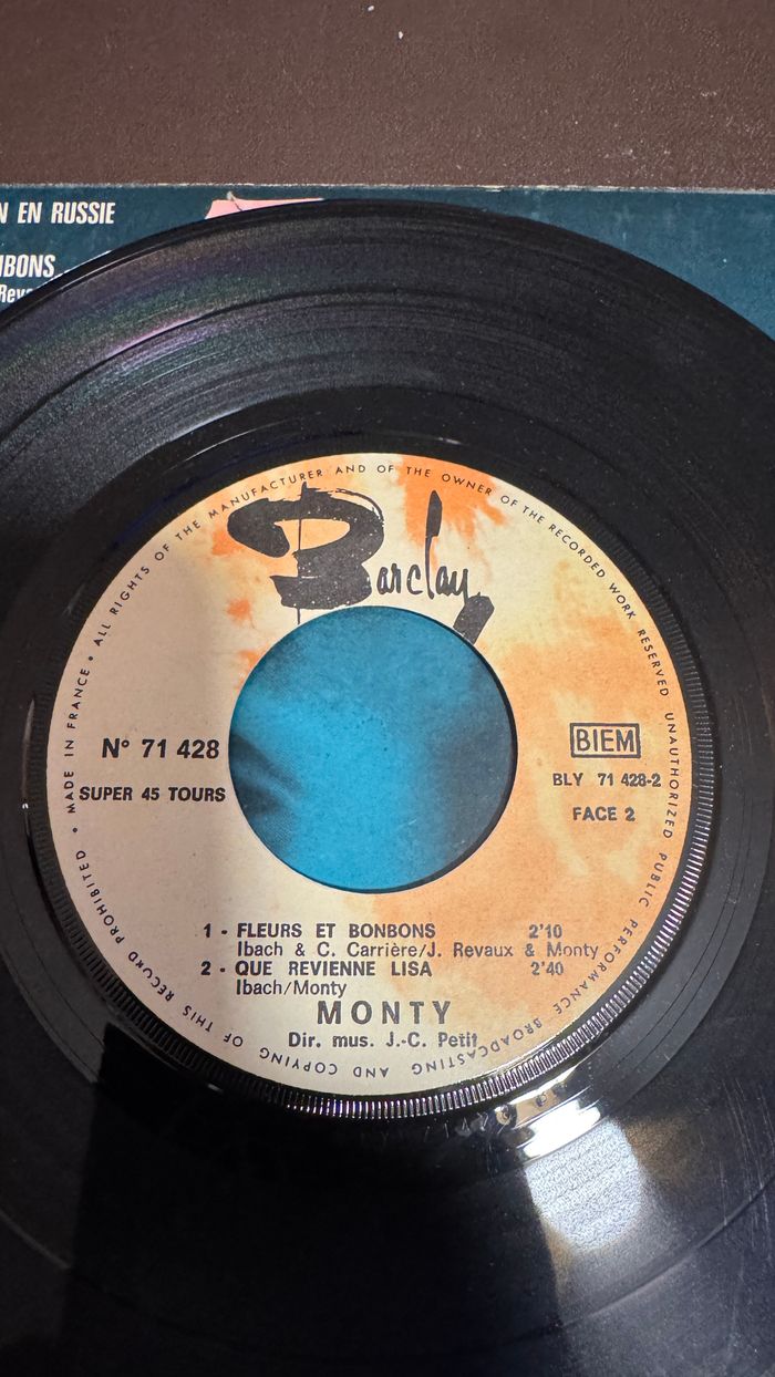Vinyle 45 Tours, Monty – Fleurs Et Bonbons - photo numéro 4