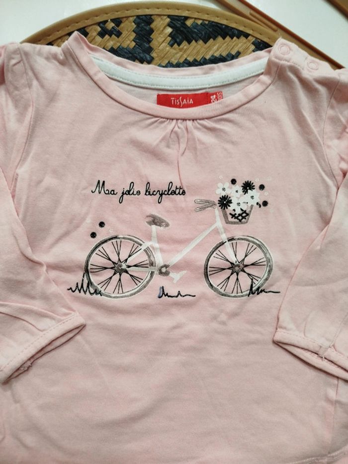 T-shirt manches longues maillot de corps 24 mois fille imprimer bicyclette - photo numéro 2